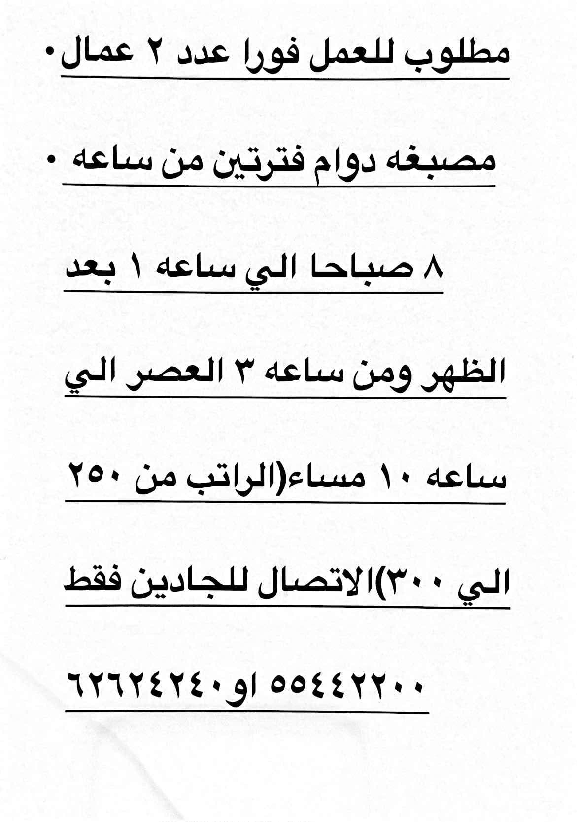 مطلوب عمال مصبغه